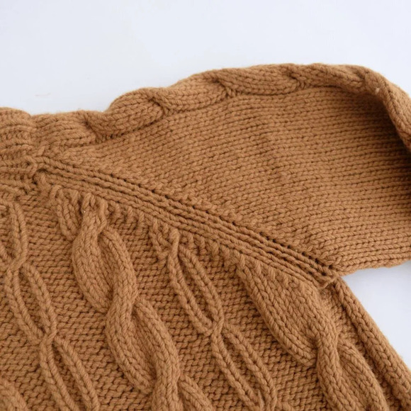 Handmade Mustard Yellow Aran Irish Design Knit Thick  Wool Crewneck Sweater M - Picture 11 of 11